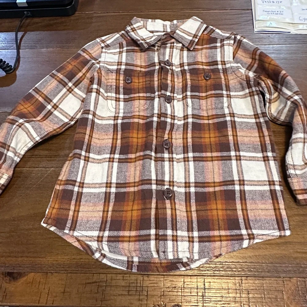 The Children's Place Brown‎ & Cream Plaid Button-Down Shirt